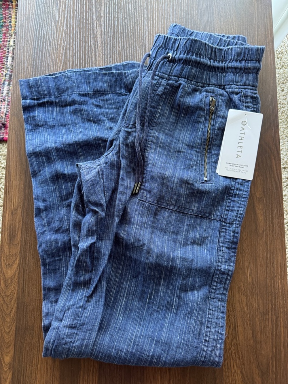 Athleta Navy Textured Linen-Blend Jogger Pants